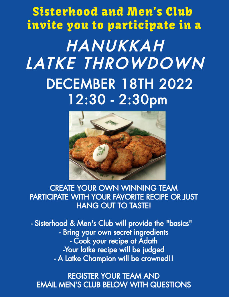 Banner Image for Hanukkah Latke Throwdown - Sisterhood and Men's Club